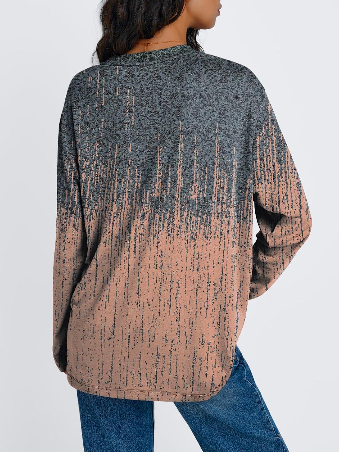 imageTrendy Queen Womens Oversized Long Sleeve T Shirts 2025 Basic Crewneck Tee Fall Tops Casual Workout Y2K ClothesBoho Colorblock