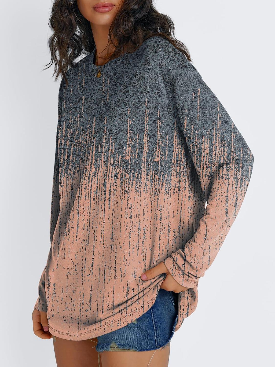 imageTrendy Queen Womens Oversized Long Sleeve T Shirts 2025 Basic Crewneck Tee Fall Tops Casual Workout Y2K ClothesBoho Colorblock