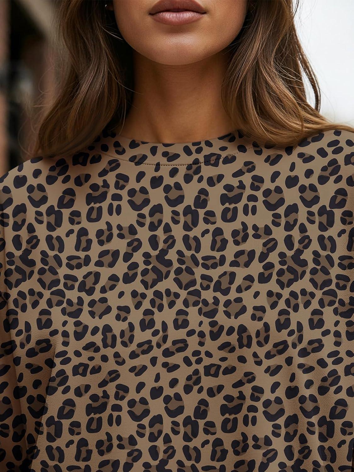 imageTrendy Queen Womens Oversized Long Sleeve T Shirts 2025 Basic Crewneck Tee Fall Tops Casual Workout Y2K ClothesLeopard