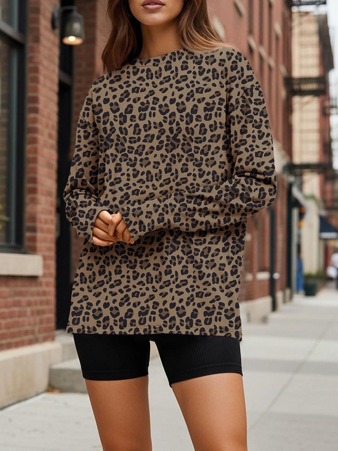 imageTrendy Queen Womens Oversized Long Sleeve T Shirts 2025 Basic Crewneck Tee Fall Tops Casual Workout Y2K ClothesLeopard