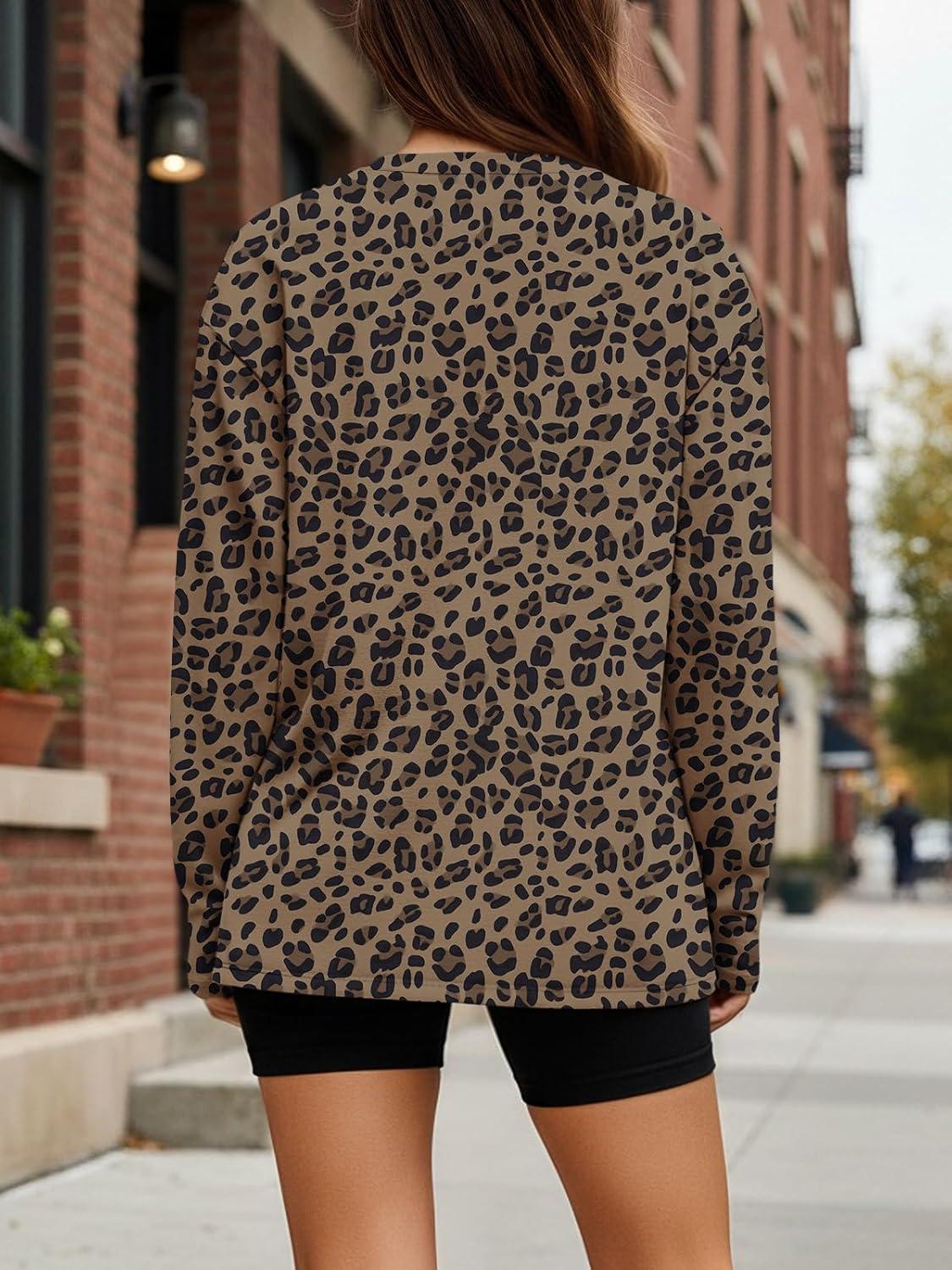 imageTrendy Queen Womens Oversized Long Sleeve T Shirts 2025 Basic Crewneck Tee Fall Tops Casual Workout Y2K ClothesLeopard