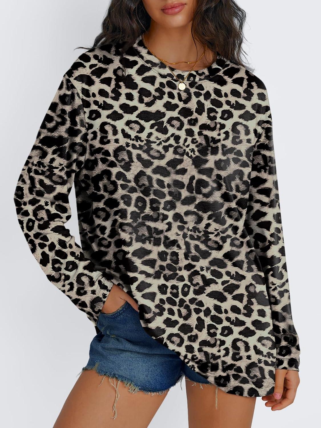 imageTrendy Queen Womens Oversized Long Sleeve T Shirts 2025 Basic Crewneck Tee Fall Tops Casual Workout Y2K ClothesLeopard2
