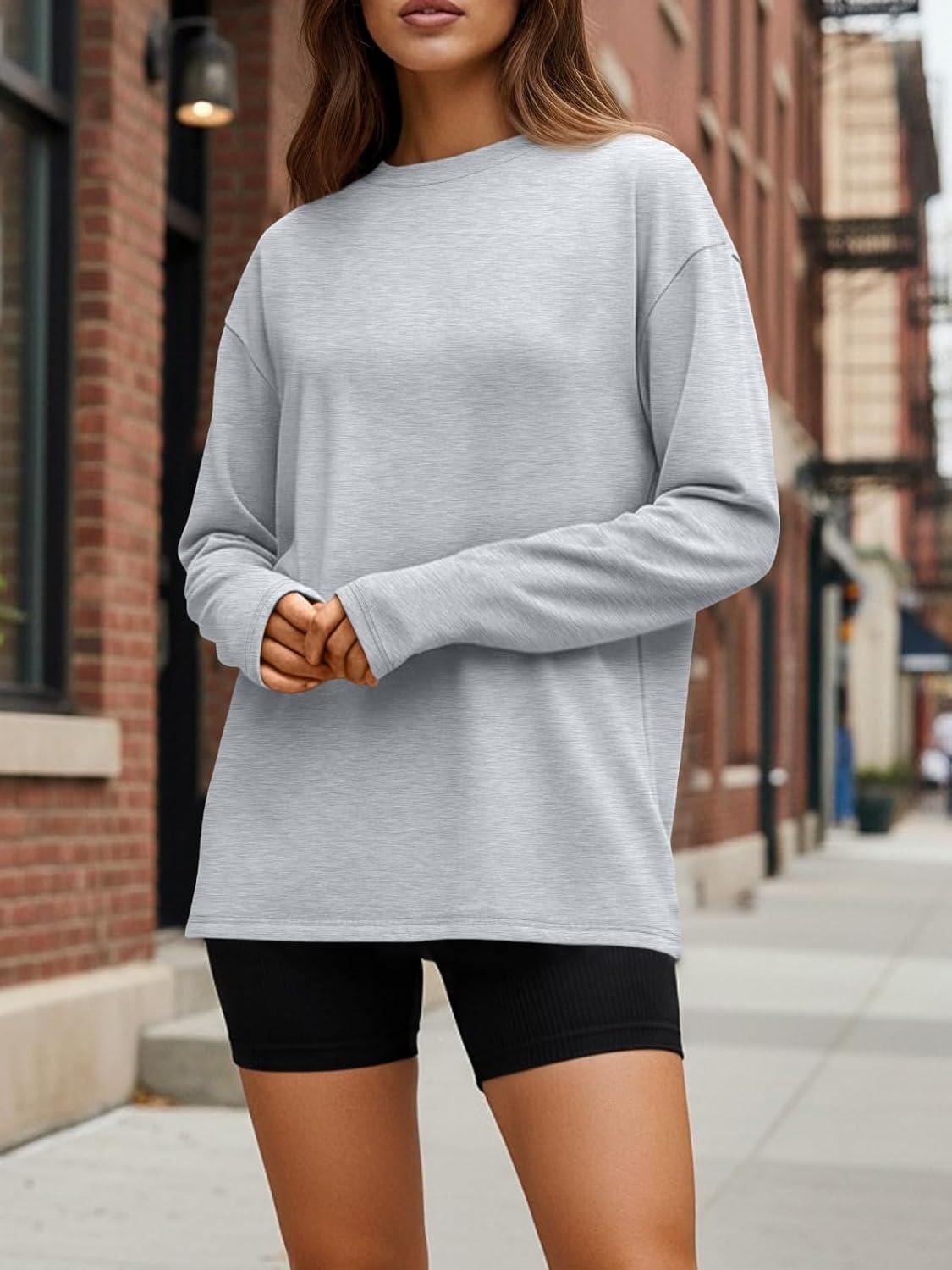 imageTrendy Queen Womens Oversized Long Sleeve T Shirts 2025 Basic Crewneck Tee Fall Tops Casual Workout Y2K ClothesLightgrey