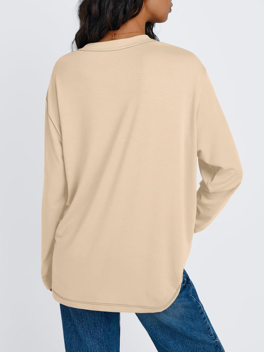 imageTrendy Queen Womens Oversized Long Sleeve T Shirts 2025 Basic Crewneck Tee Fall Tops Casual Workout Y2K ClothesSunflower Apricot