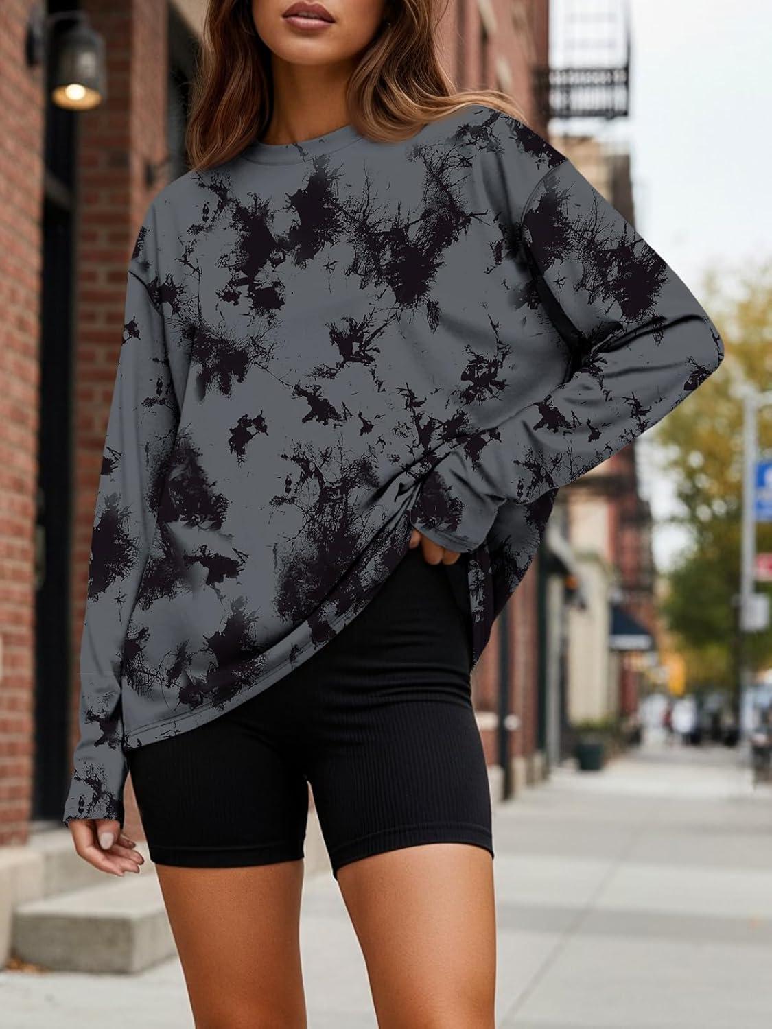 imageTrendy Queen Womens Oversized Long Sleeve T Shirts 2025 Basic Crewneck Tee Fall Tops Casual Workout Y2K ClothesTiedyegrey