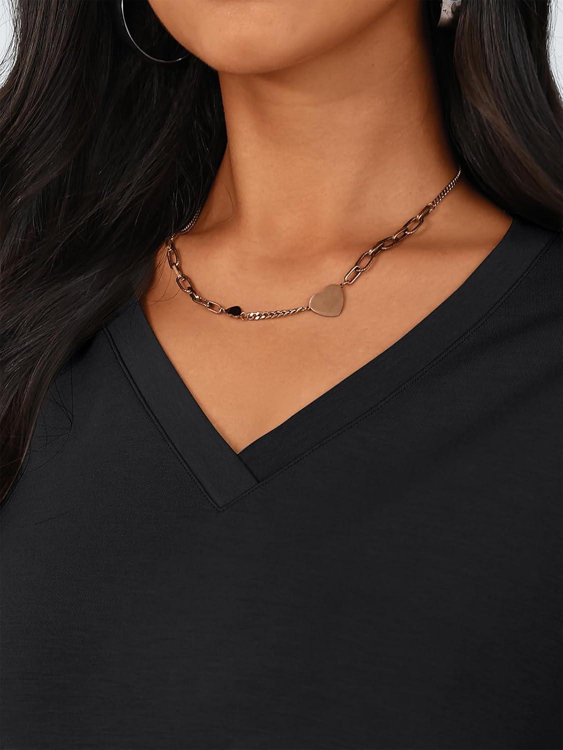 imageTrendy Queen Womens Oversized Long Sleeve T Shirts Side Slit Workout Tops Fall Fashion Plus Size Gym V Neck Basic Y2k TeesBlack