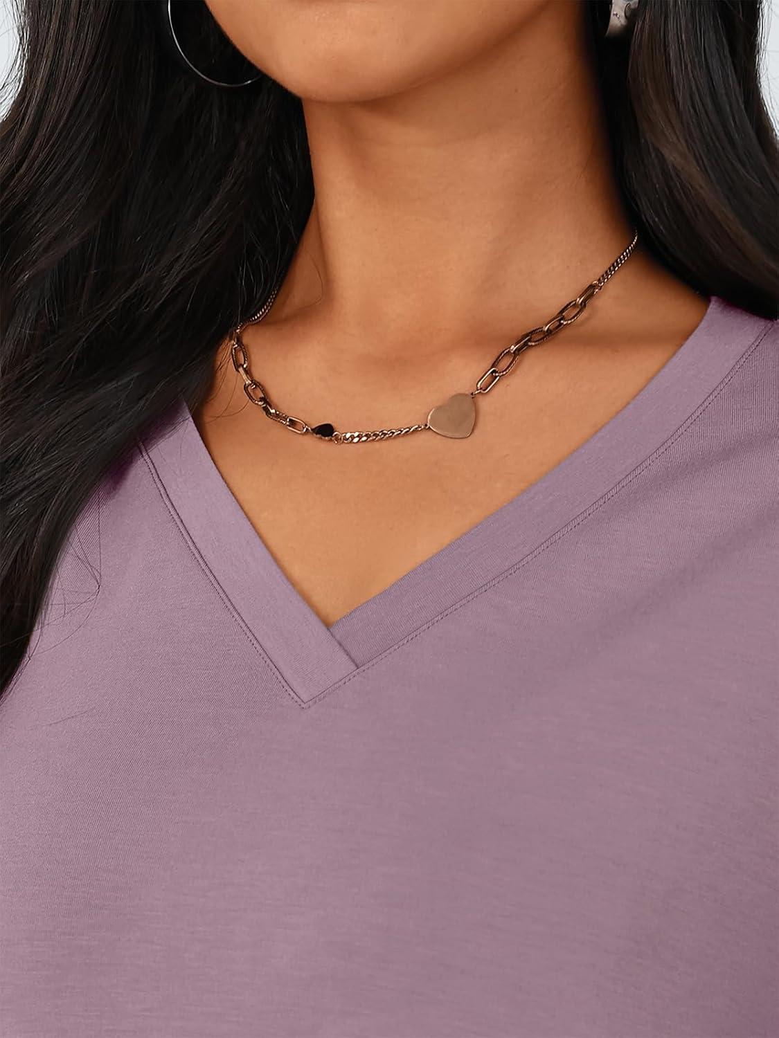 imageTrendy Queen Womens Oversized Long Sleeve T Shirts Side Slit Workout Tops Fall Fashion Plus Size Gym V Neck Basic Y2k TeesDarkpink