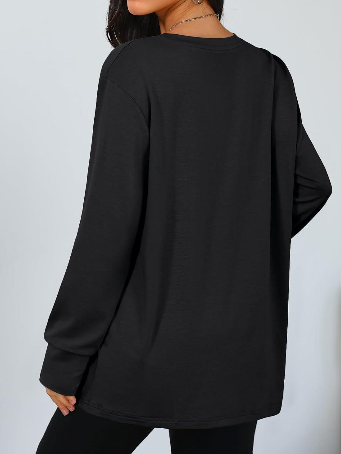 imageTrendy Queen Womens Oversized T Shirts Fall Thumb Hole Long Sleeve Workout Tops Fashion Plus Size Gym Loose Y2k Tunic TeeBlack