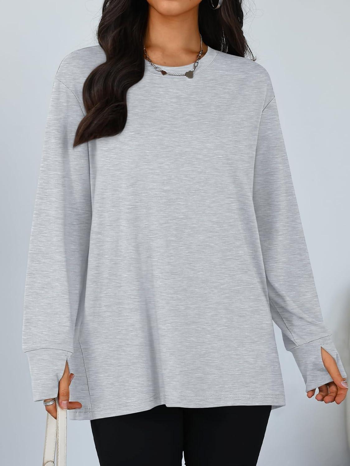 imageTrendy Queen Womens Oversized T Shirts Fall Thumb Hole Long Sleeve Workout Tops Fashion Plus Size Gym Loose Y2k Tunic TeeGrey