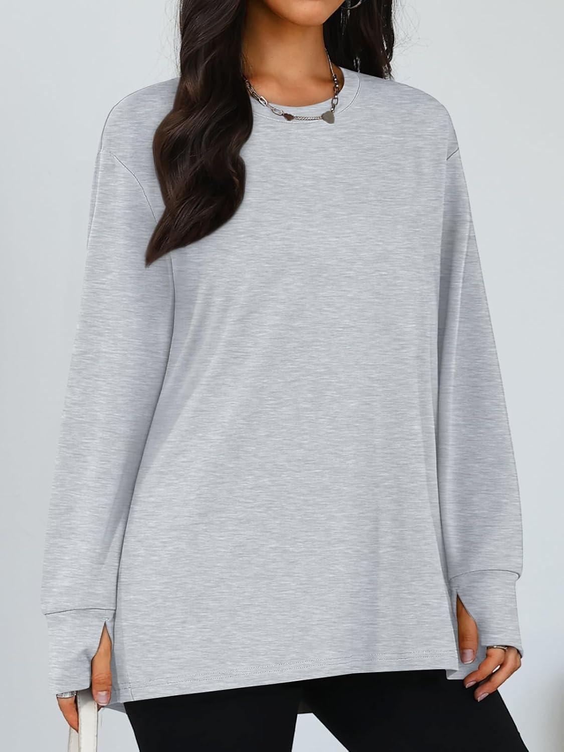 imageTrendy Queen Womens Oversized T Shirts Fall Thumb Hole Long Sleeve Workout Tops Fashion Plus Size Gym Loose Y2k Tunic TeeGrey