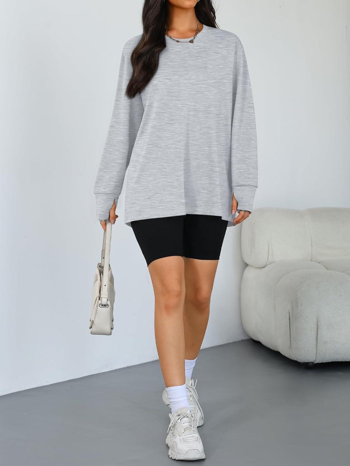 imageTrendy Queen Womens Oversized T Shirts Fall Thumb Hole Long Sleeve Workout Tops Fashion Plus Size Gym Loose Y2k Tunic TeeGrey