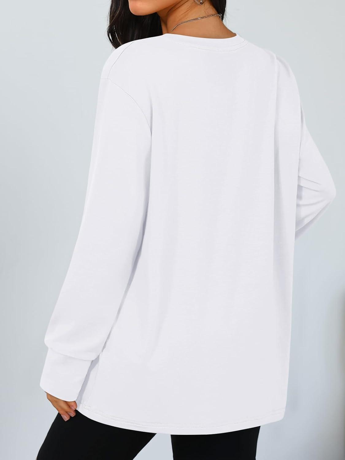 imageTrendy Queen Womens Oversized T Shirts Fall Thumb Hole Long Sleeve Workout Tops Fashion Plus Size Gym Loose Y2k Tunic TeeWhite