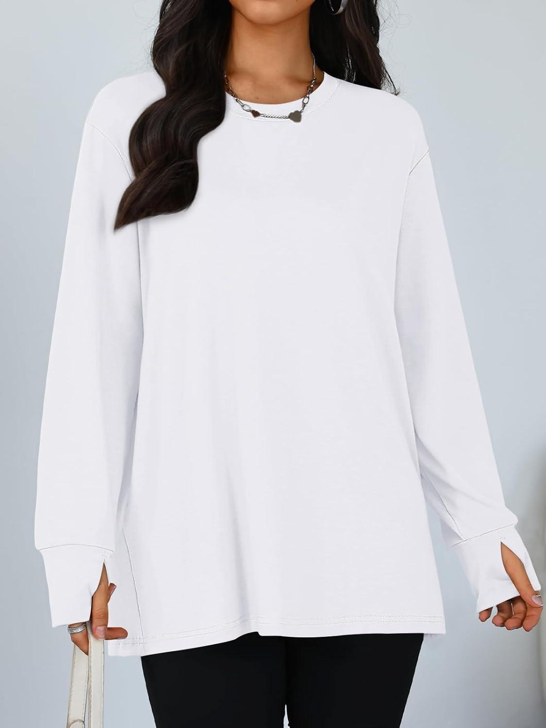 imageTrendy Queen Womens Oversized T Shirts Fall Thumb Hole Long Sleeve Workout Tops Fashion Plus Size Gym Loose Y2k Tunic TeeWhite