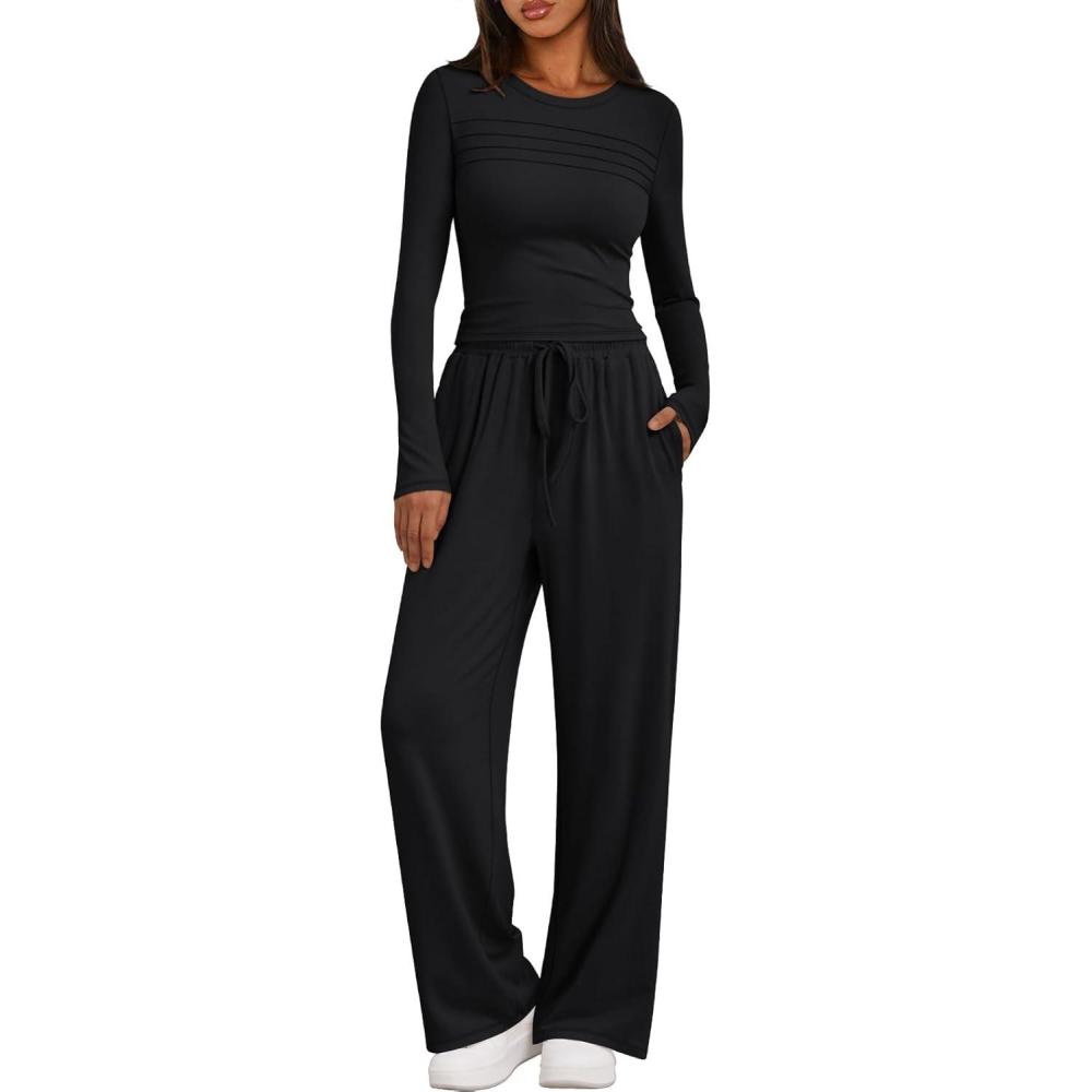 imageTrendy Queen Womens 2 Piece Lounge Sets Long SleeveBlack