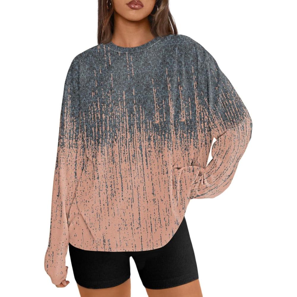 imageTrendy Queen Womens Oversized Long Sleeve T Shirts 2025 Basic Crewneck Tee Fall Tops Casual Workout Y2K ClothesBoho Colorblock