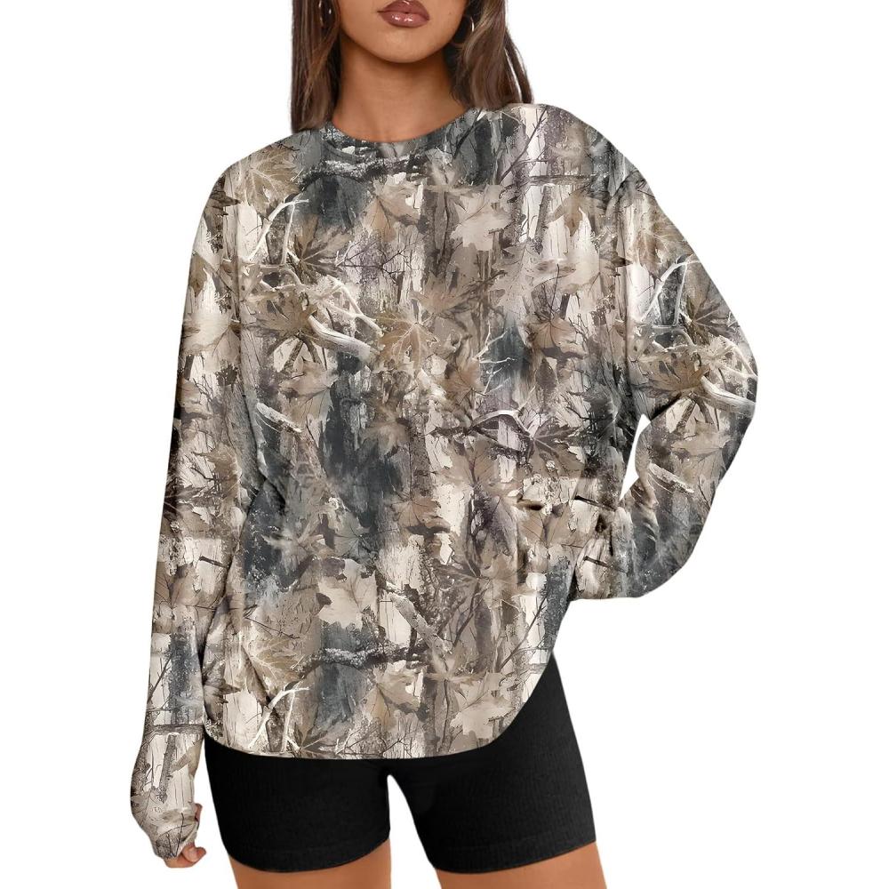 imageTrendy Queen Womens Oversized Long Sleeve T Shirts 2025 Basic Crewneck Tee Fall Tops Casual Workout Y2K ClothesCamokhakigrey