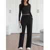 imageTrendy Queen 2 Piece Matching Lounge Sets for Women Fall Fashion 2025 Two Piece Outfits Henley Crop Tops Wide Leg PantsBlack