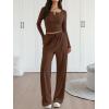 imageTrendy Queen 2 Piece Matching Lounge Sets for Women Fall Fashion 2025 Two Piece Outfits Henley Crop Tops Wide Leg PantsCoffee Brown