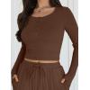 imageTrendy Queen 2 Piece Matching Lounge Sets for Women Fall Fashion 2025 Two Piece Outfits Henley Crop Tops Wide Leg PantsCoffee Brown