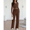 imageTrendy Queen 2 Piece Matching Lounge Sets for Women Fall Fashion 2025 Two Piece Outfits Henley Crop Tops Wide Leg PantsCoffee Brown