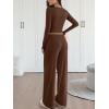 imageTrendy Queen 2 Piece Matching Lounge Sets for Women Fall Fashion 2025 Two Piece Outfits Henley Crop Tops Wide Leg PantsCoffee Brown