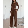 imageTrendy Queen 2 Piece Matching Lounge Sets for Women Fall Fashion 2025 Two Piece Outfits Henley Crop Tops Wide Leg PantsCoffee Brown