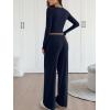 imageTrendy Queen 2 Piece Matching Lounge Sets for Women Fall Fashion 2025 Two Piece Outfits Henley Crop Tops Wide Leg PantsNavy