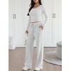 imageTrendy Queen 2 Piece Matching Lounge Sets for Women Fall Fashion 2025 Two Piece Outfits Henley Crop Tops Wide Leg PantsOat Grey