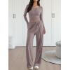 imageTrendy Queen 2 Piece Matching Lounge Sets for Women Fall Fashion 2025 Two Piece Outfits Henley Crop Tops Wide Leg PantsRose Taupe