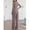 imageTrendy Queen 2 Piece Matching Lounge Sets for Women Fall Fashion 2025 Two Piece Outfits Henley Crop Tops Wide Leg PantsRose Taupe