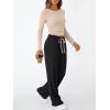 imageTrendy Queen Womens 2 Piece Matching Lounge Set Long Sleeve Slightly Crop Top Wide Leg Pants Casual SweatsuitBeige Black