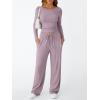 imageTrendy Queen Womens 2 Piece Matching Lounge Set Long Sleeve Slightly Crop Top Wide Leg Pants Casual SweatsuitLilac