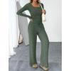 imageTrendy Queen Womens 2 Piece Matching Lounge Sets Fall Fashion Outfits Henley Neck Sweater Top Wide Leg Pants Sweat SuitsGreen