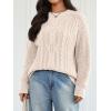 imageTrendy Queen Womens Oversized Cable Knit Crewneck Fall Pullover SweatersCream