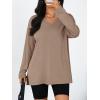 imageTrendy Queen Womens Oversized Long Sleeve T Shirts Side Slit Workout Tops Fall Fashion Plus Size Gym V Neck Basic Y2k TeesKhaki
