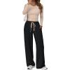 imageTrendy Queen Womens 2 Piece Matching Lounge Set Long Sleeve Slightly Crop Top Wide Leg Pants Casual SweatsuitBeige Black