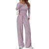 imageTrendy Queen Womens 2 Piece Matching Lounge Set Long Sleeve Slightly Crop Top Wide Leg Pants Casual SweatsuitLilac
