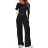 imageTrendy Queen Womens 2 Piece Matching Lounge Sets Fall Fashion Outfits 2025 Long Sleeve Top Wide Leg Pants Casual SweatsuitsBlack