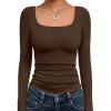 imageTrendy Queen Womens Long Sleeve Shirts Crop Tops Fall Fashion 2025 Square Neck Going Out Basics Tees Y2k ClothesChocolate