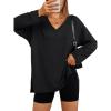imageTrendy Queen Womens Oversized Long Sleeve T Shirts Side Slit Workout Tops Fall Fashion Plus Size Gym V Neck Basic Y2k TeesBlack