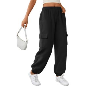 imageTrendy Queen Womens Cargo Sweatpants Oversized Fleece Joggers Baggy Athletic Pants with PocketBlack