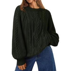 imageTrendy Queen Womens Oversized Cable Knit Crewneck Fall Pullover SweatersArmy Green