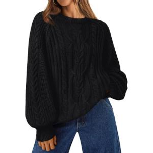 imageTrendy Queen Womens Oversized Cable Knit Crewneck Fall Pullover SweatersBlack