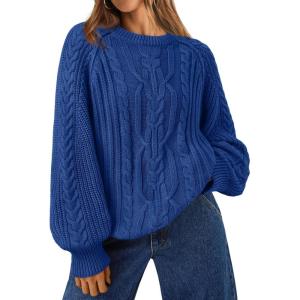 imageTrendy Queen Womens Oversized Cable Knit Crewneck Fall Pullover SweatersBlue