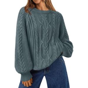 imageTrendy Queen Womens Oversized Cable Knit Crewneck Fall Pullover SweatersDark Sage