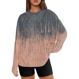 imageTrendy Queen Womens Oversized Long Sleeve T Shirts 2025 Basic Crewneck Tee Fall Tops Casual Workout Y2K ClothesBoho Colorblock