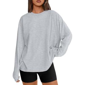 imageTrendy Queen Womens Oversized Long Sleeve T Shirts 2025 Basic Crewneck Tee Fall Tops Casual Workout Y2K ClothesLightgrey