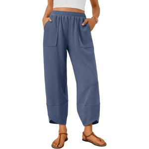imageTrendy Queen Womens Wide Leg Pants Boho Summer Capri Palazzo Harem Casual Barrel Sweatpants Baggy Slacks with PocketsGreyblue