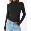 imageTrendy Queen Womens Long Sleeve Shirts Mock Neck Crop Tops Basic Turtleneck Tee Fall Fashion Thermal Underswear ClothesBlack