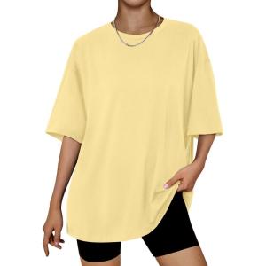 imageTrendy Queen Womens Oversized Summer T Shirts Plus Size Batwing Cute Casual Tops Short Sleeves Fashion Workout ClothesLemonyellow